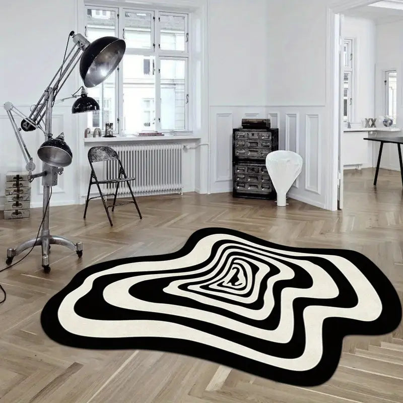 Modern Black & White Geometric Velvet Area Rug