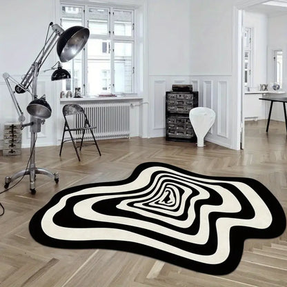 Modern Black & White Geometric Velvet Area Rug